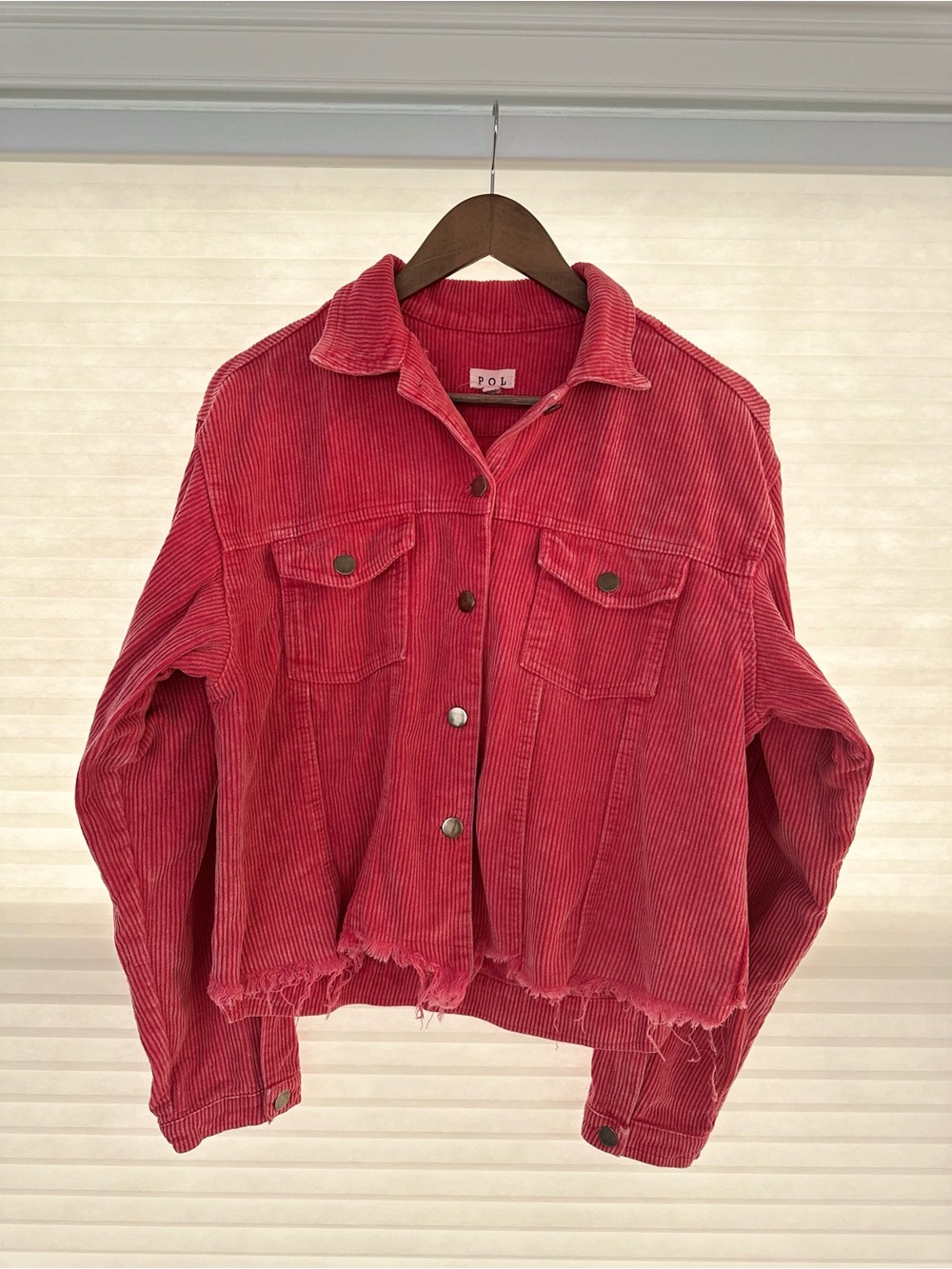 POL Mineral Wash Pink Corduroy Raw Hem Trucker Jacket Sz M